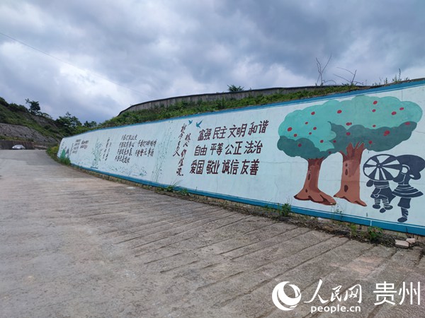 學院為村里打造的文化墻。人民網 龍章榆攝