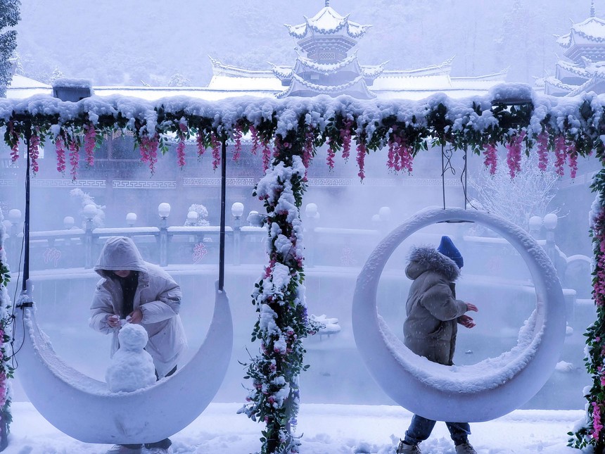 2022年12月29日，劍河溫泉雪景。劍河縣融媒體中心供圖