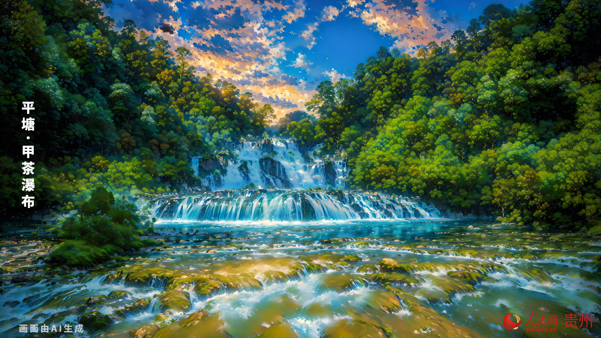 因巖凹凸不平而形成多處跌坎向下交叉流淌，像白綢，邊上樹木翠綠，掩映襯托潭水，色澤層次分明。像長絹。瀑布旁翠竹、樹木十分茂密，景致迷人。