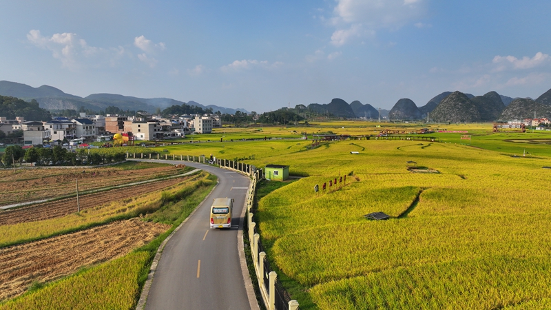 客運班車行駛在平壩區水泥廠至本寨公路上。受訪者供圖