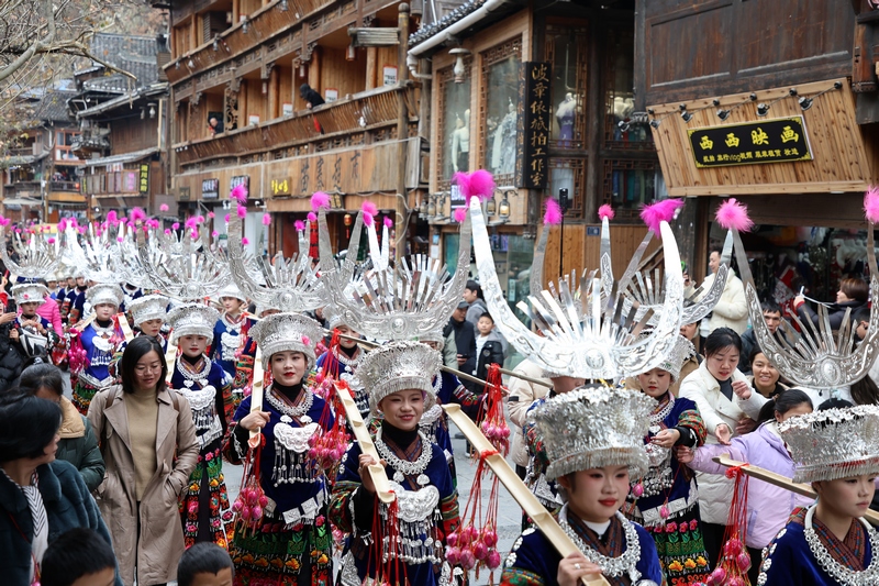西江千戶苗寨的非遺展示。楊秋秋攝