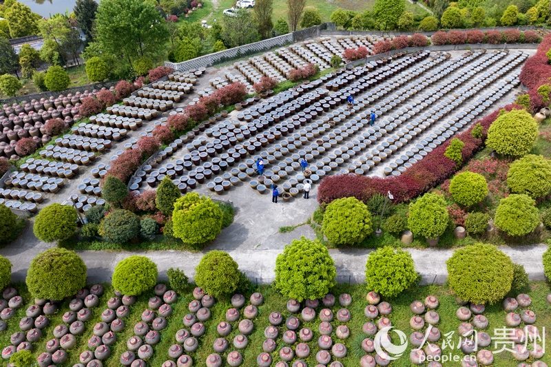 航拍金沙縣泡木灣醬香醋業園醋胚露酵區與醬油發酵區。人民網記者 涂敏攝