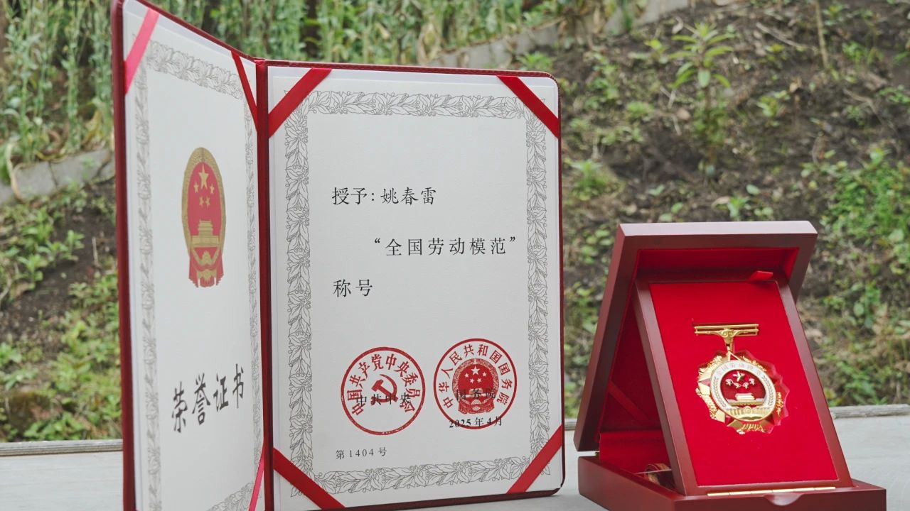 姚春雷的全國勞模證書。