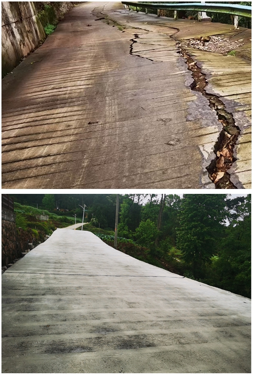 息烽縣鹿窩鎮田壩村隱患道路修復前后對比。