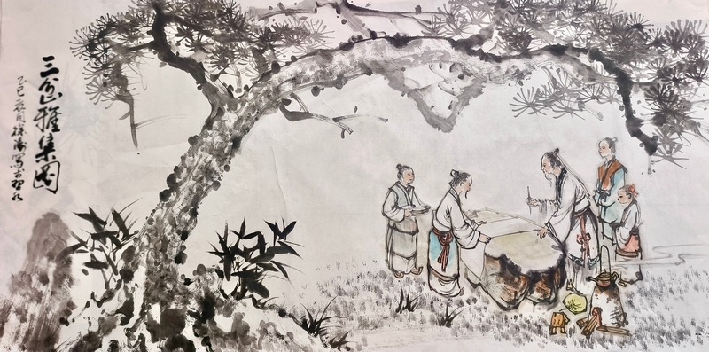 水墨繪就雅集圖，松間意趣盡顯傳統文化韻。習水縣融媒體中心供圖