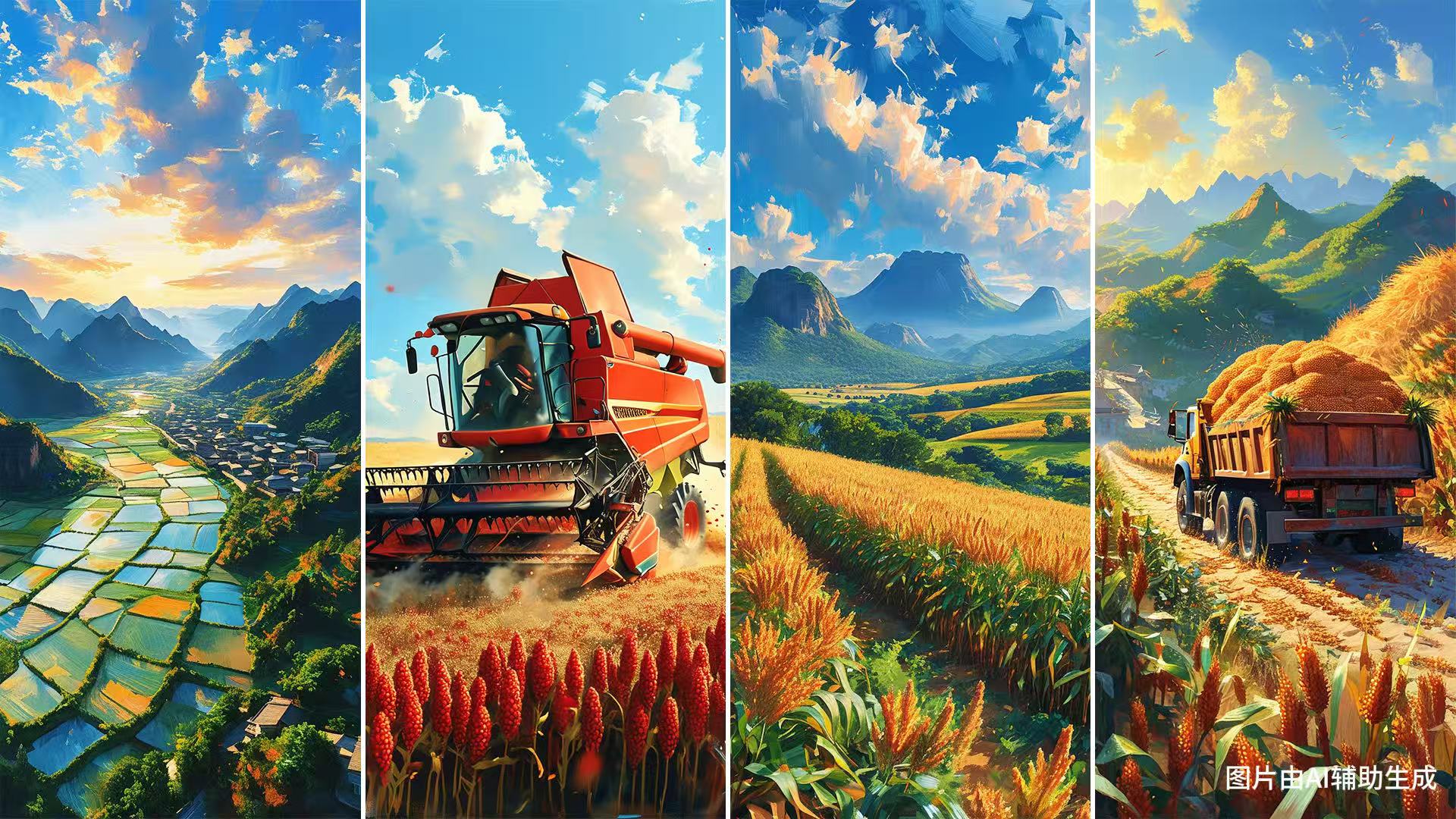 AI繪豐收 高粱田里的新光景。