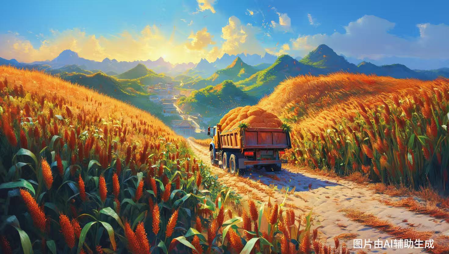 AI繪豐收 高粱田里的新光景。