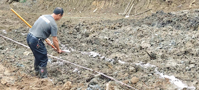圖為：種植前進行定點  （胡曉嫻 攝）