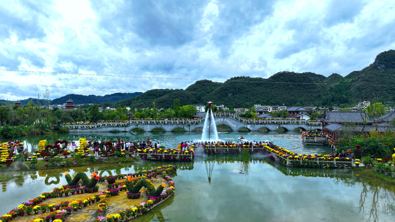 長順縣紅滿苑濕地菊花展現場熱鬧非凡。