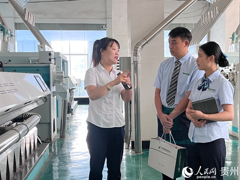郵儲銀行黔南州分行工作人員在貴州高峰十里香米業有限公司了解情況。人民網 陳潔泉攝.jpg