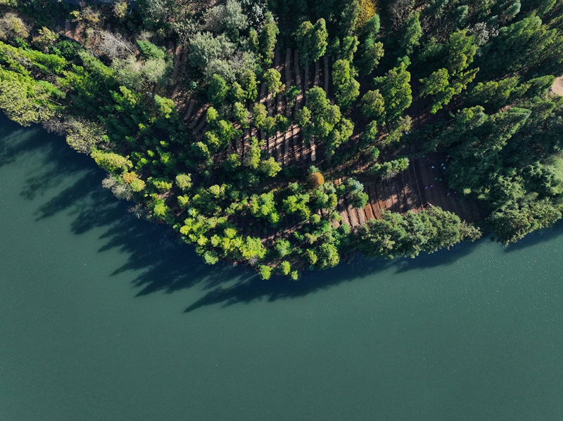 11月25日，七星關區文閣鄉毛栗水庫碧波蕩漾，景色如畫。